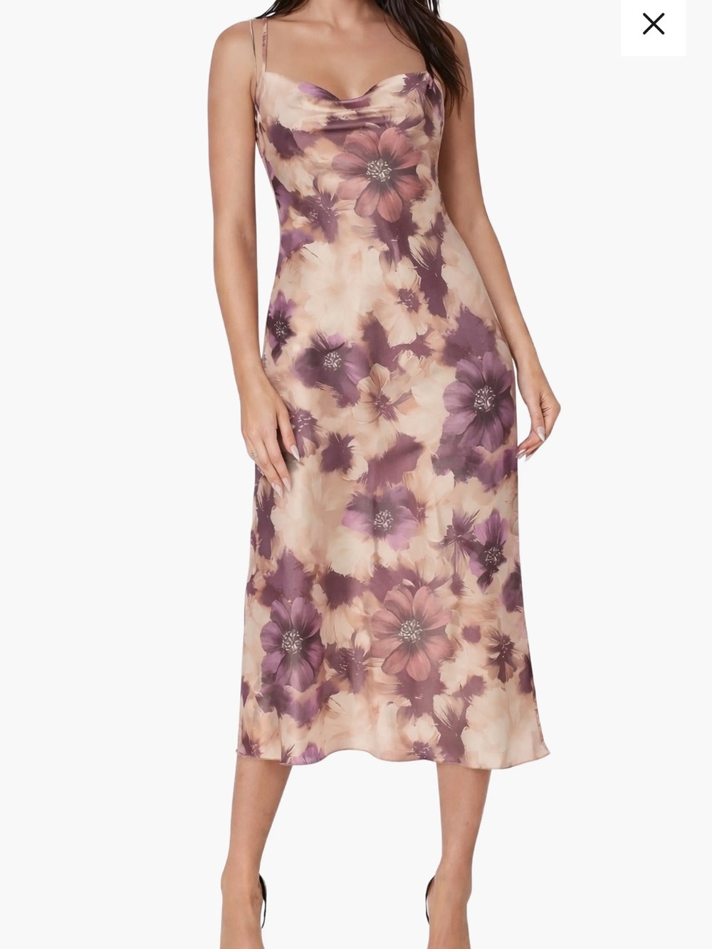 Floral Satin Midi Slip Dress